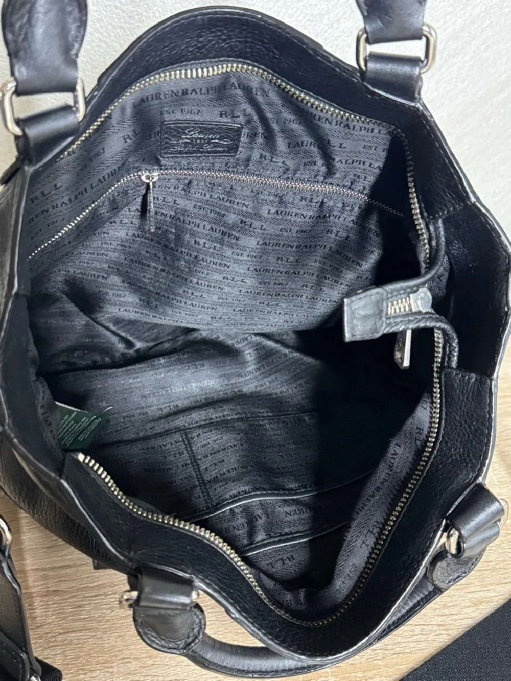 Lauren Ralph Lauren Black Pebbled Leather Tote 2-Way Satchel Bag